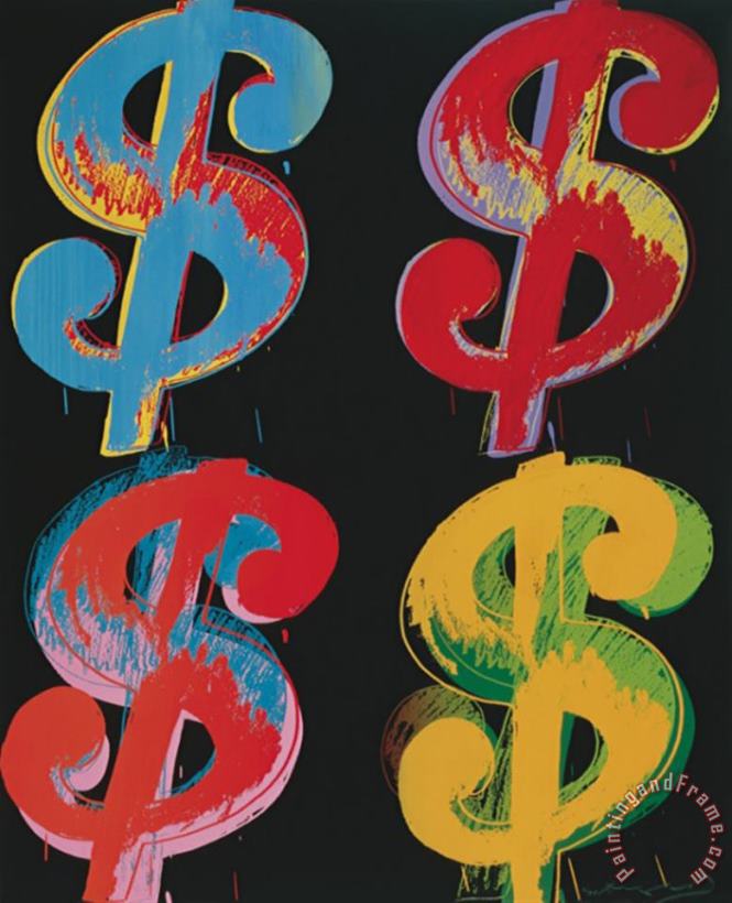 Andy Warhol Four Dollar Signs C 1982 Blue Red Orange Yellow Art Painting