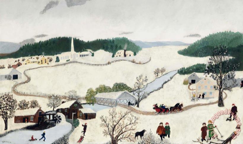Anna Mary Robertson (grandma) Moses Over The River to Grandma's House on Thanksgiving Day, 1943 Art Print