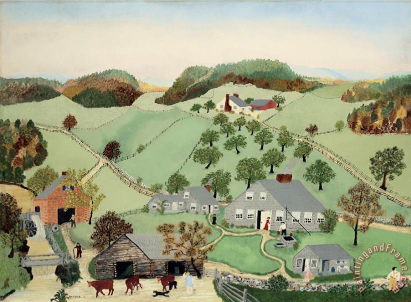 The Old Oaken Bucket in 1800, 1943 painting - Anna Mary Robertson (grandma) Moses The Old Oaken Bucket in 1800, 1943 Art Print