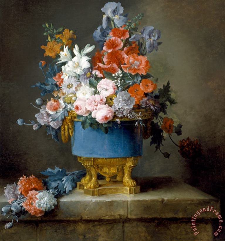 Anne Vallayer-Coster Bouquet of Flowers in a Blue Porcelain Vase Art Painting