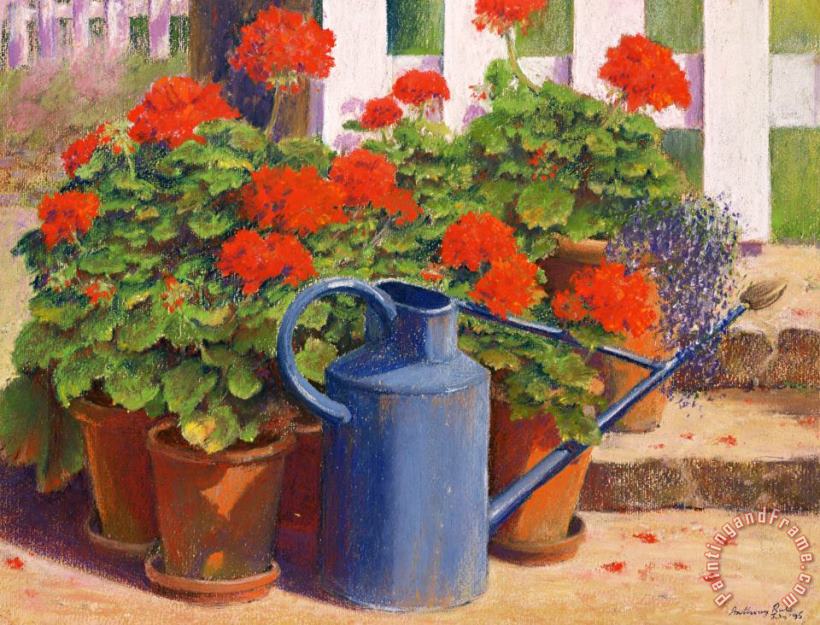 The blue watering can painting - Anthony Rule The blue watering can Art Print