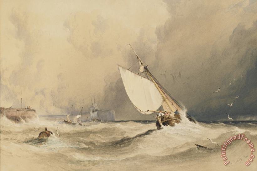 Anthony Vandyke Copley Fielding Ships At Sea Off Folkestone Harbour Storm Approaching Art Print