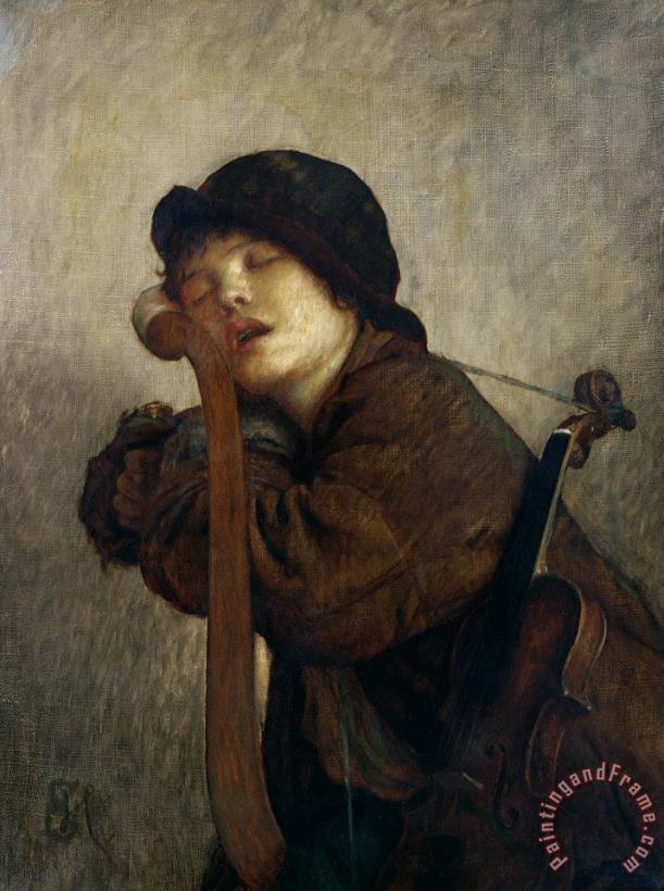 The Little Violinist Sleeping painting - Antoine Auguste Ernest Hebert The Little Violinist Sleeping Art Print