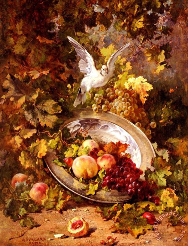 Antoine Bourland Peaches And Grapes With A Dove - Bourland - 1875 Art Print