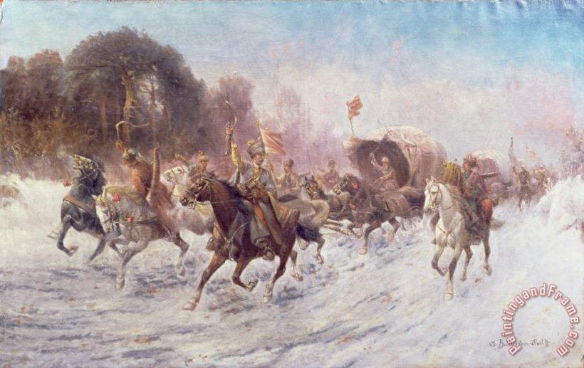 Anton Baumgartner Stoiloff Cossacks in a winter landscape Art Print