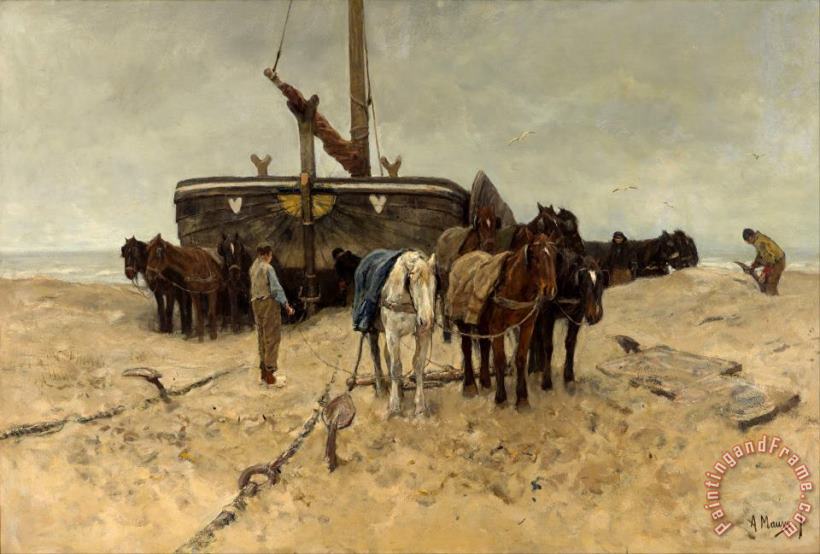 Anton Mauve Fishing Boat on The Beach Art Painting