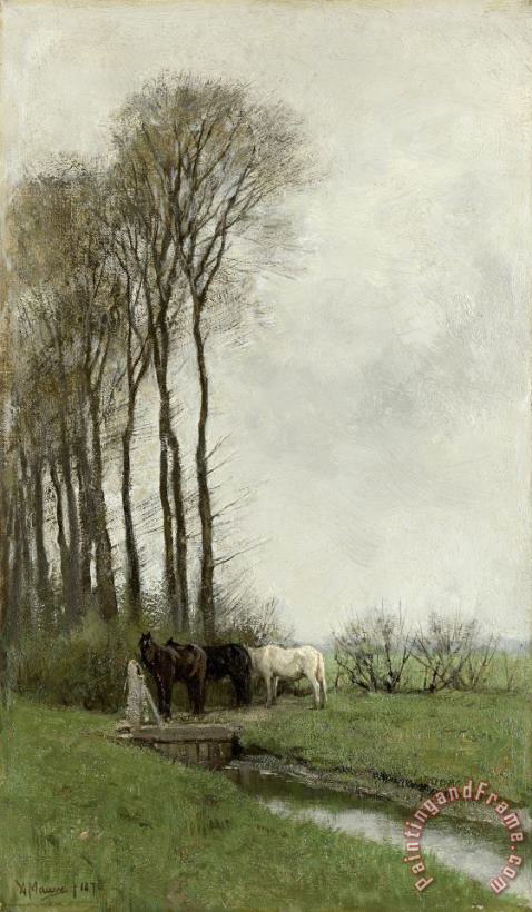 Paarden Bij Het Hek painting - Anton Mauve Paarden Bij Het Hek Art Print
