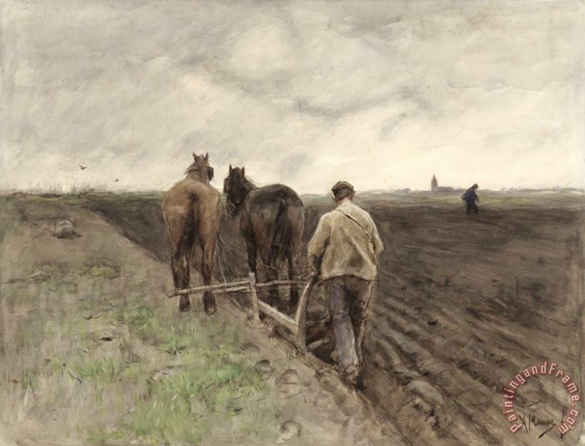 Anton Mauve Ploegende Boer Art Painting