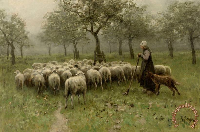 Anton Mauve Shepherdess with a Flock of Sheep Art Print
