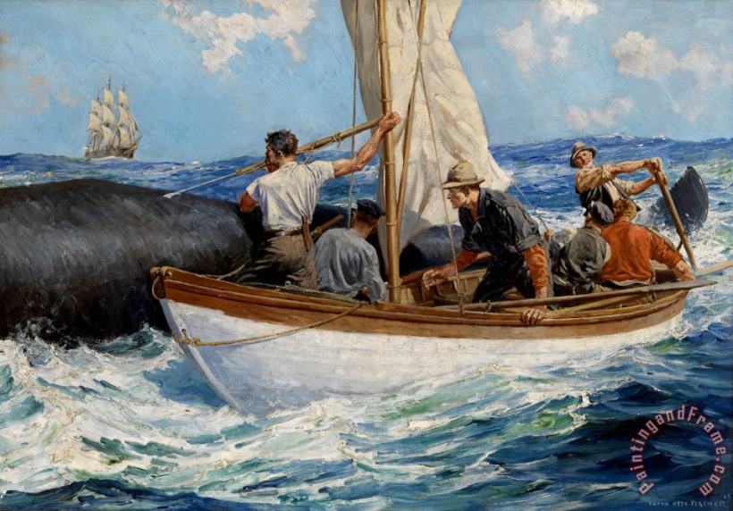 Harpooning a Whale painting - Anton Otto Fischer Harpooning a Whale Art Print