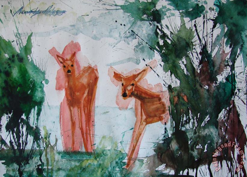 Deers painting - Artem Moldovantsev Deers Art Print