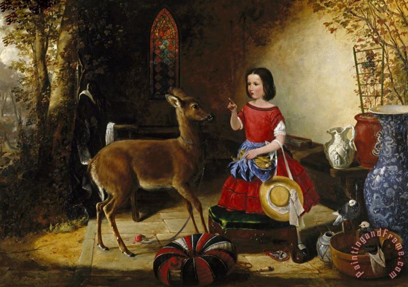 The Reprimand. Ah! You Naughty Fawn, You Have Been Eating The Flowers Again. painting - Arthur Fitzwilliam Tait The Reprimand. Ah! You Naughty Fawn, You Have Been Eating The Flowers Again. Art Print