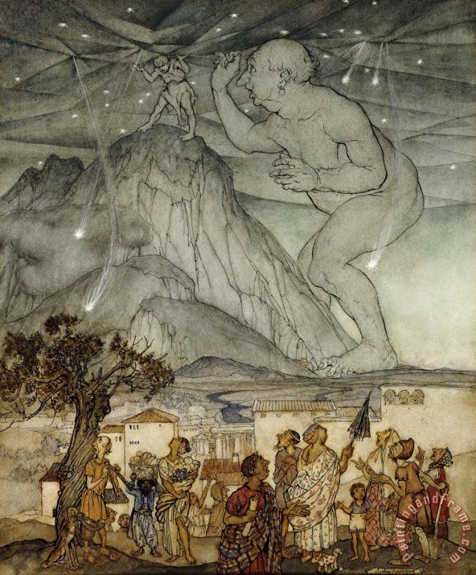 Hercules Supporting The Sky Instead Of Atlas painting - Arthur Rackham Hercules Supporting The Sky Instead Of Atlas Art Print