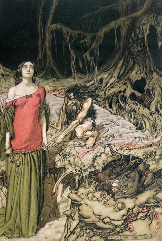 Arthur Rackham The Wooing Of Grimhilde The Mother Of Hagen From 'siegfried And The Twilight Of The Gods Art Print