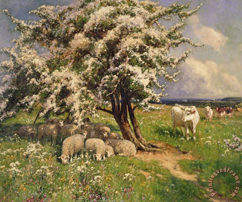 Sheep And Cattle In A Landscape painting - Arthur Walker Redgate Sheep And Cattle In A Landscape Art Print
