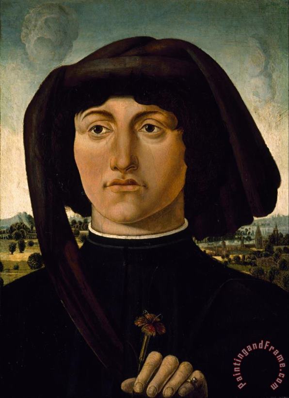 Portrait of a Young Man with a Pink painting - Artist, maker unknown, Italian? Portrait of a Young Man with a Pink Art Print