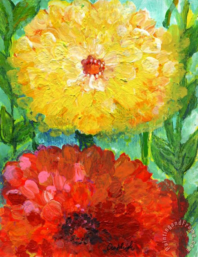 Ashleigh Dyan Moore One Yellow One Red and Orange Flower Shines Art Painting