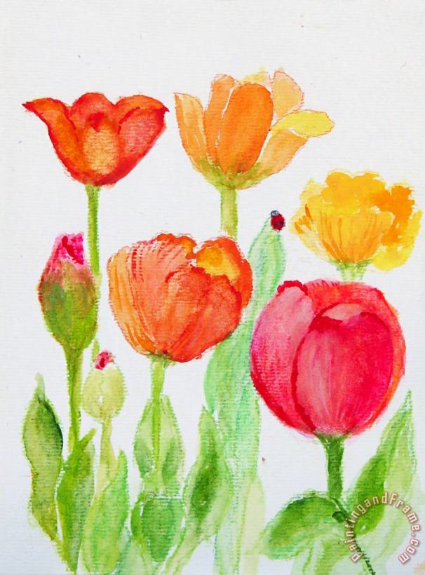 Tulips with Lady Bug painting - Ashleigh Dyan Moore Tulips with Lady Bug Art Print