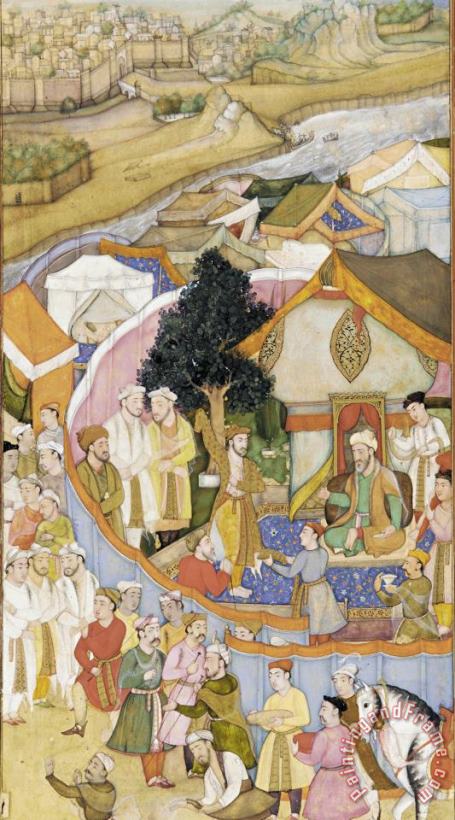 Illustration From a Dictionary (unidentified) Da'ud Receives a Robe of Honor From Mun'im Khan painting - Attributed to Hiranand Illustration From a Dictionary (unidentified) Da'ud Receives a Robe of Honor From Mun'im Khan Art Print