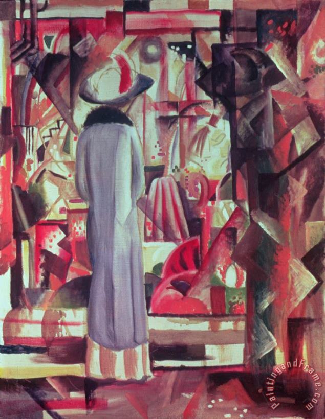 Woman in front of a large illuminated window painting - August Macke Woman in front of a large illuminated window Art Print