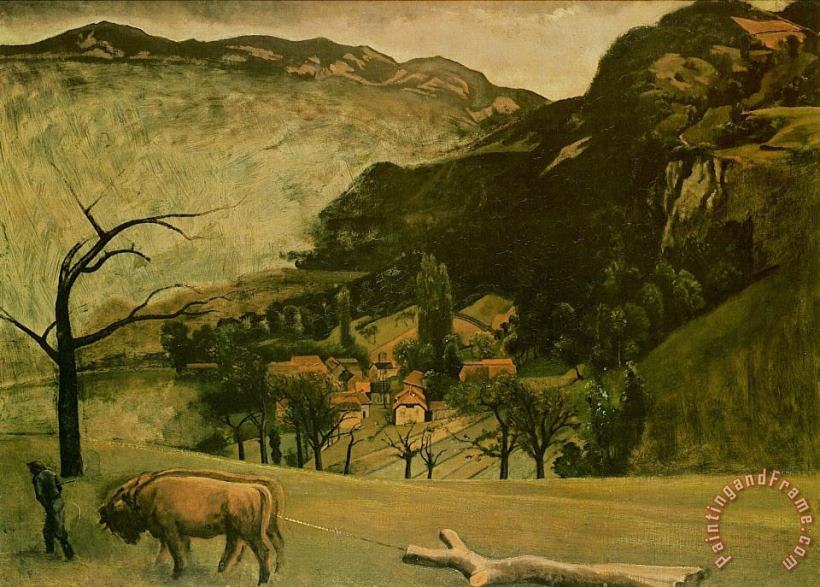 Landscape with Oxen 1942 painting - Balthasar Klossowski De Rola Balthus Landscape with Oxen 1942 Art Print