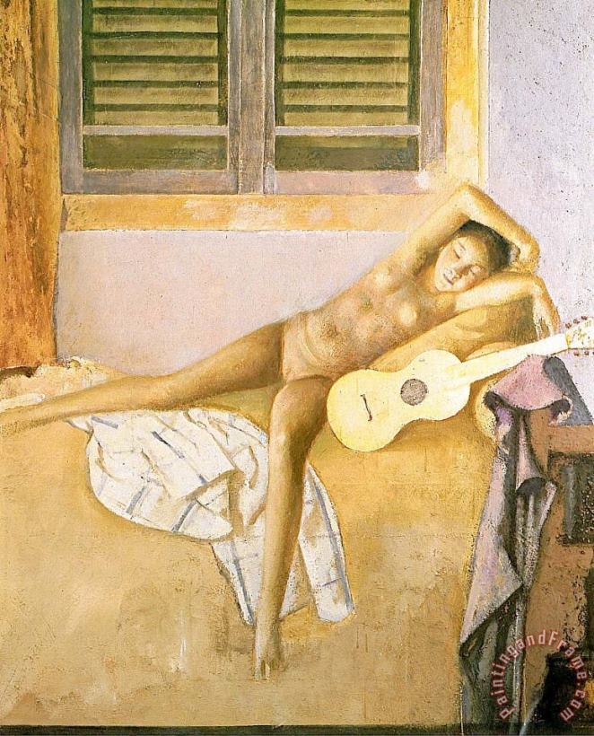 Nude with a Guitar 1986 painting - Balthasar Klossowski De Rola Balthus Nude with a Guitar 1986 Art Print