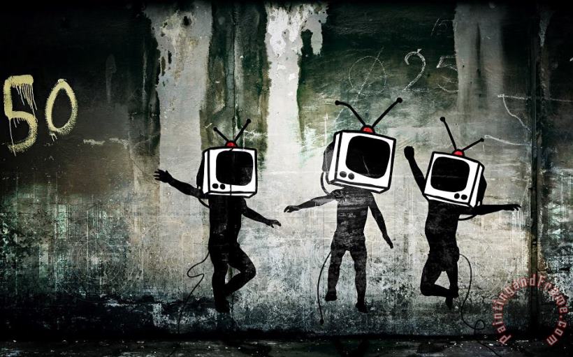 Television Tv Heads Full painting - Banksy Television Tv Heads Full Art Print