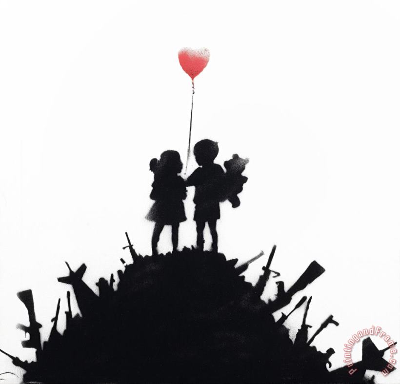Victory Bomb Children Red painting - Banksy Victory Bomb Children Red Art Print