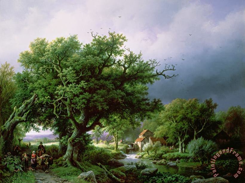 Barend Cornelis Koekkoek Landscape with a Mill Art Painting