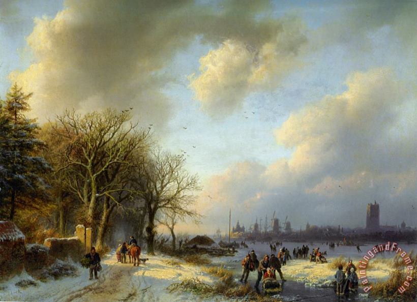 Skaters on a Waterway painting - Barend Cornelis Koekkoek Skaters on a Waterway Art Print