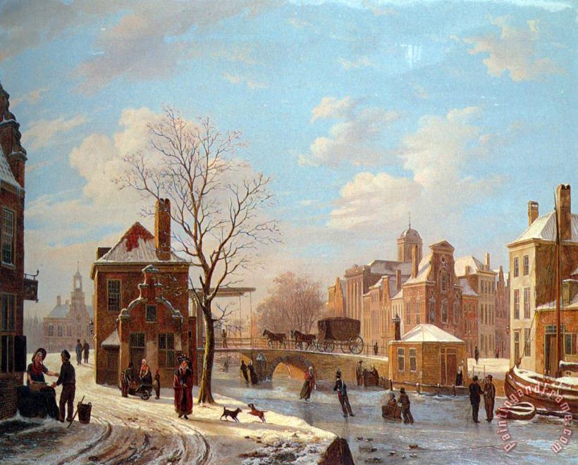 A Dutch Town Scene in Winter painting - Bartholomeus Johannes Van Hove A Dutch Town Scene in Winter Art Print