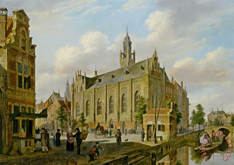 Bartholomeus Johannes Van Hove A Town Scene on a Canal Art Painting