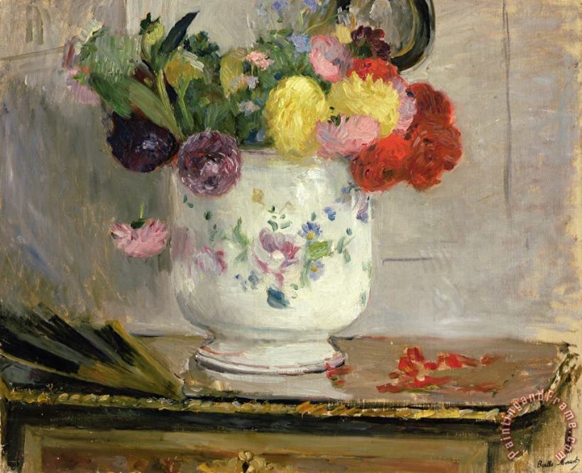 Dahlias painting - Berthe Morisot Dahlias Art Print