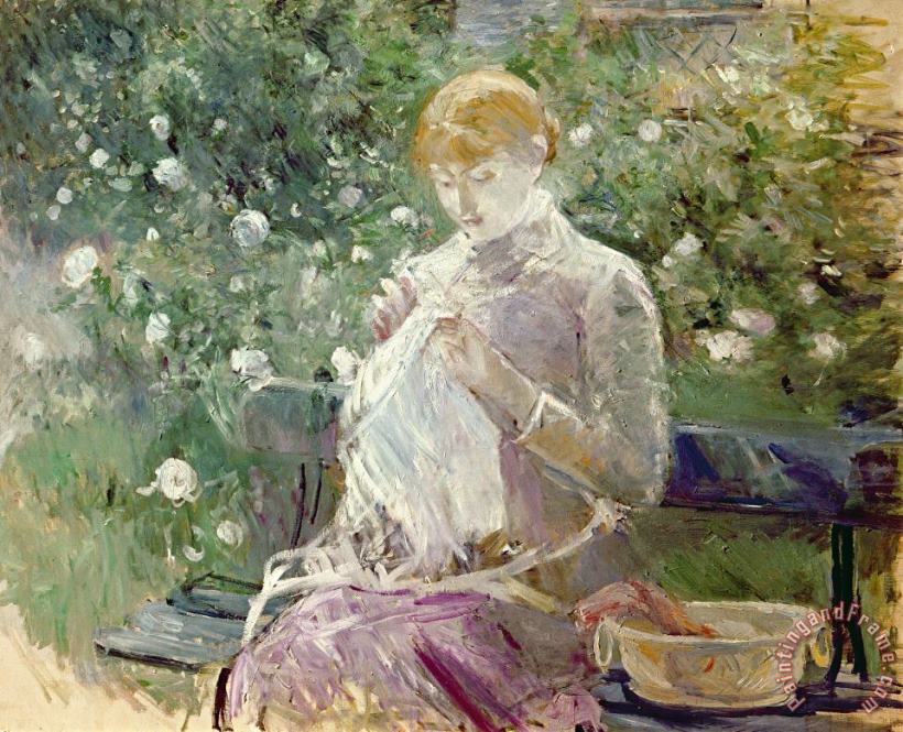 Pasie sewing in Bougivals Garden painting - Berthe Morisot Pasie sewing in Bougivals Garden Art Print