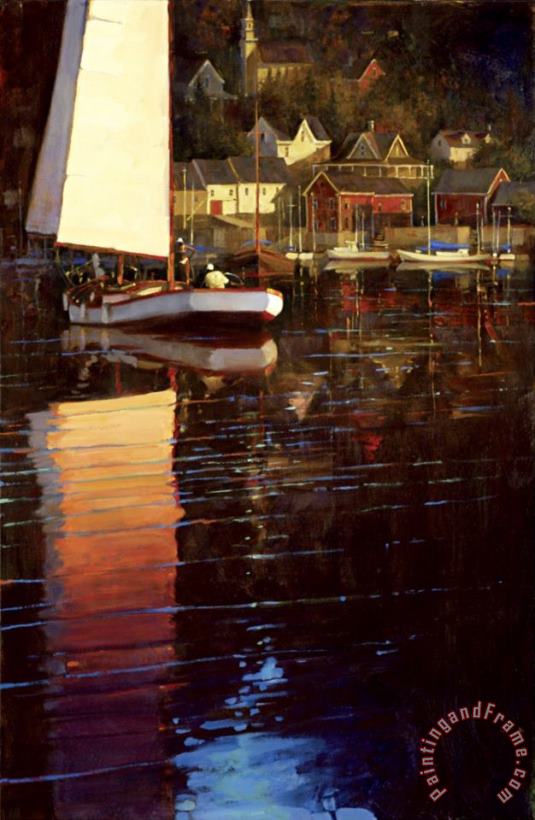 New England Sunset Sail painting - brent lynch New England Sunset Sail Art Print