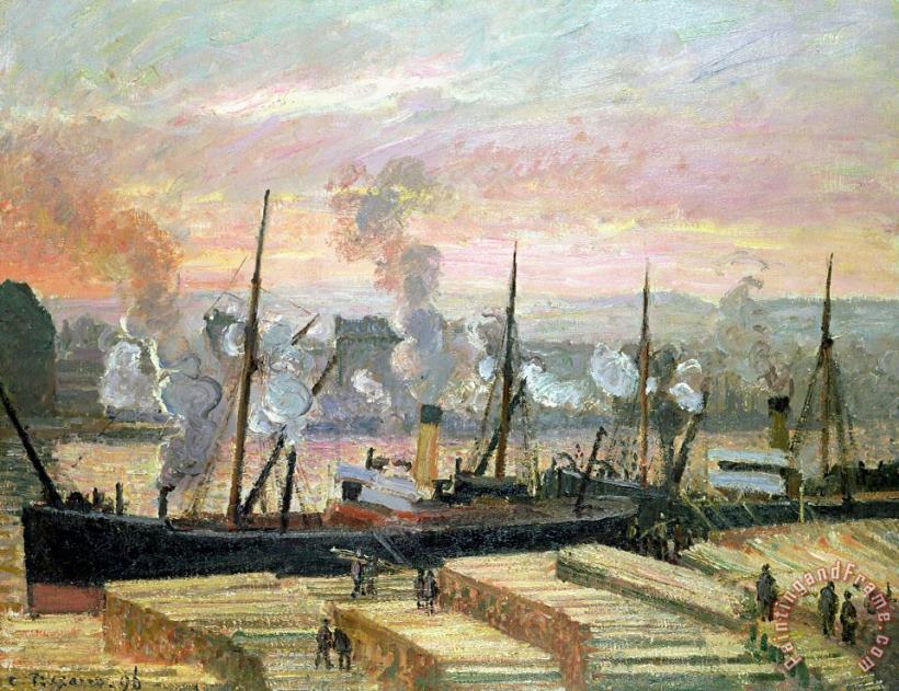 Camille Pissarro Boats Unloading Wood Art Print