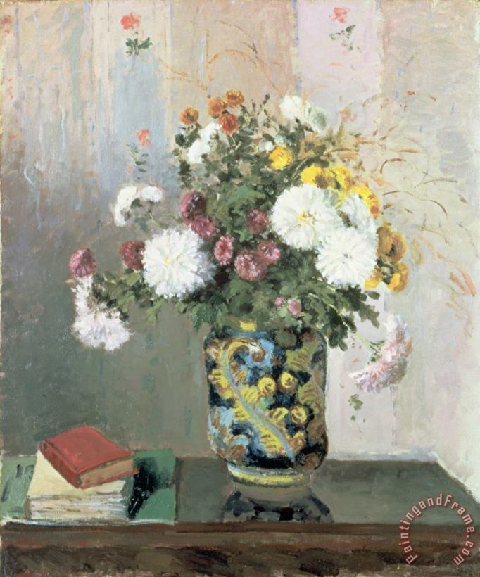Camille Pissarro Chrysanthemums in a Chinese Vase Art Painting