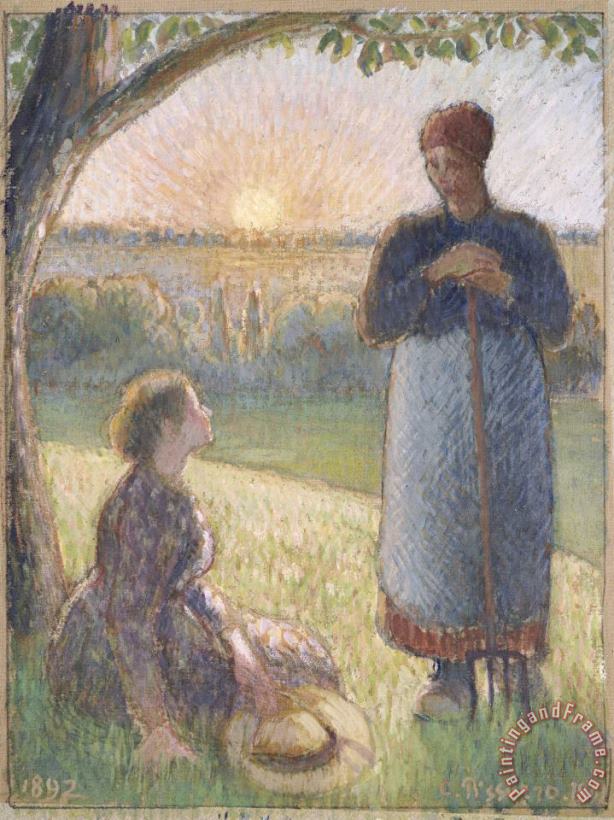 Camille Pissarro Country Women Chatting, Sunset, Eragny Art Painting