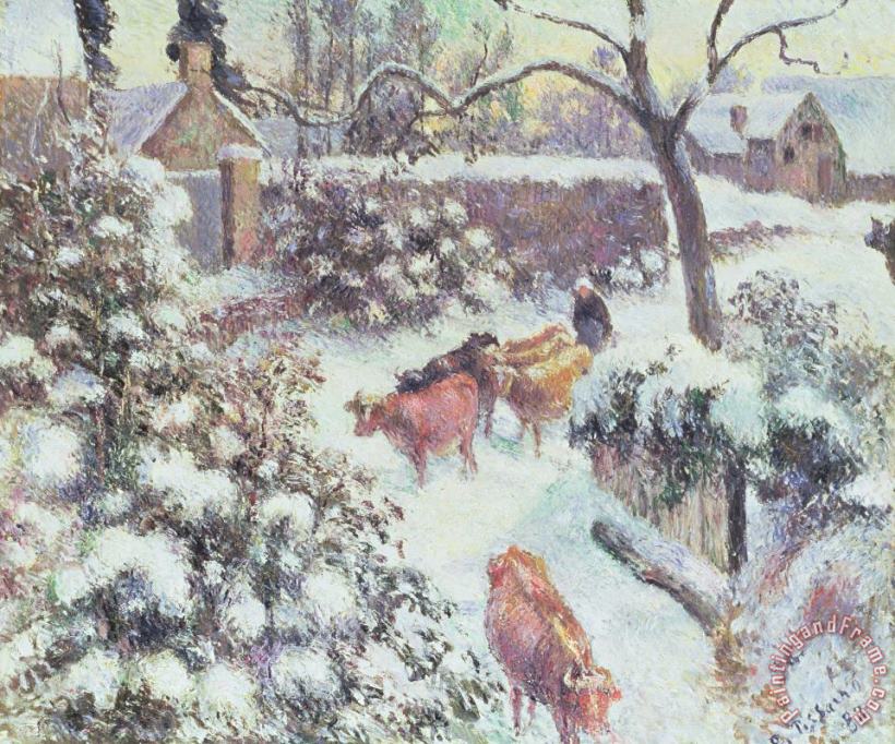 Effect of Snow at Montfoucault painting - Camille Pissarro Effect of Snow at Montfoucault Art Print