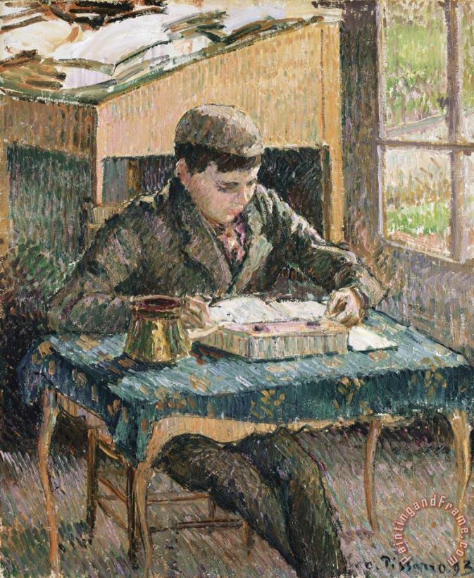 Camille Pissarro Portrait of Rodo Reading Art Painting