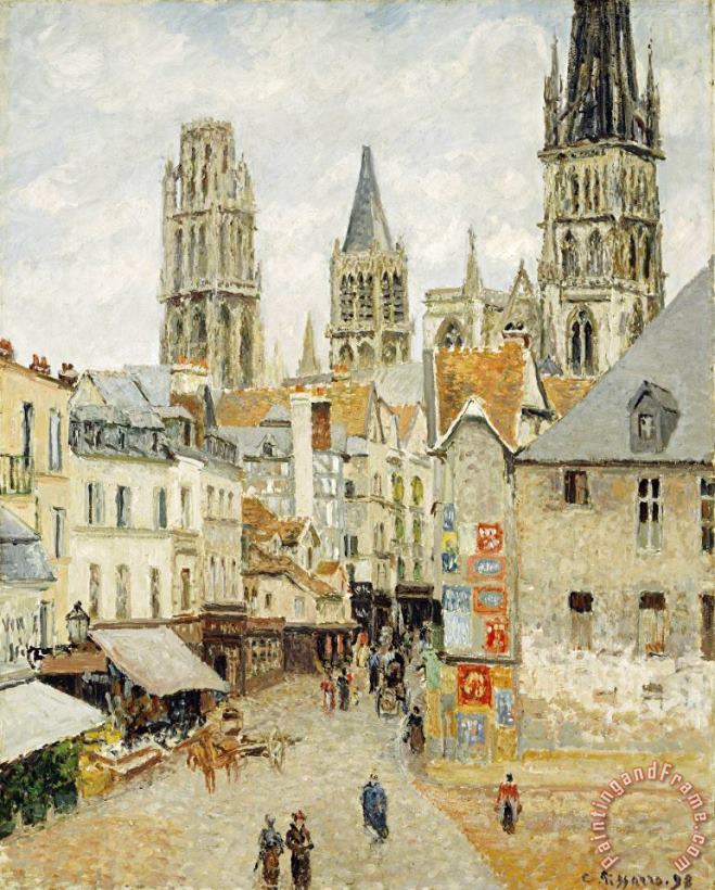 Camille Pissarro Rue De L'epicerie in Rouen on a Gray Morning Art Painting