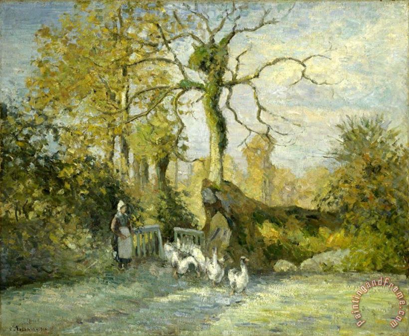Camille Pissarro The Goose Girl at Montfoucault (white Frost) Art Painting