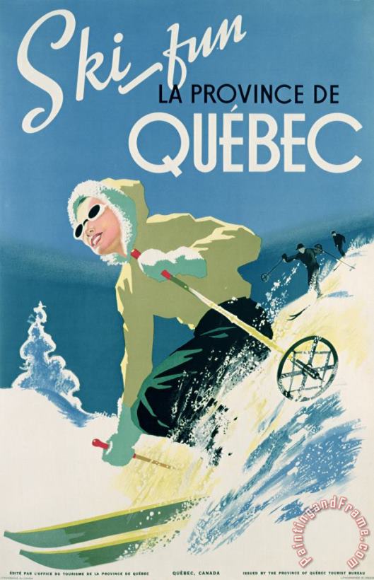 Poster Advertising Skiing Holidays In The Province Of Quebec painting - Canadian School Poster Advertising Skiing Holidays In The Province Of Quebec Art Print