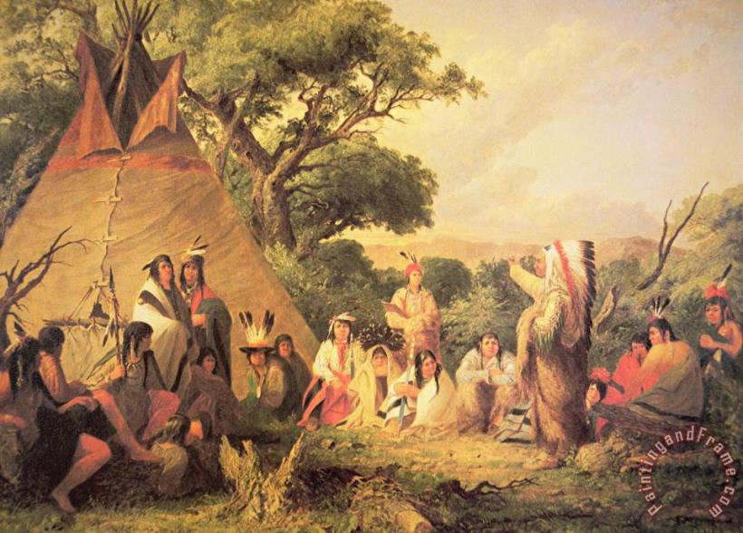 Sioux Indian Council painting - Captain Seth Eastman Sioux Indian Council Art Print