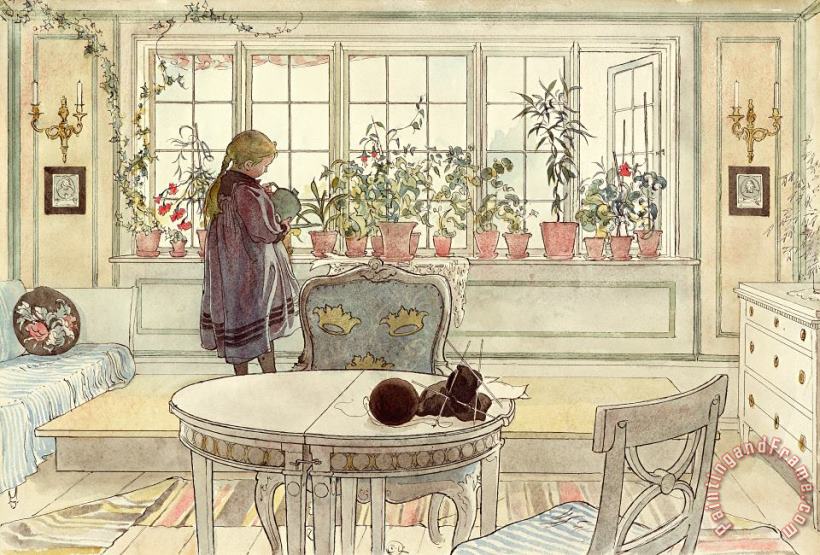 Carl Larsson Flowers on the Windowsill Art Painting