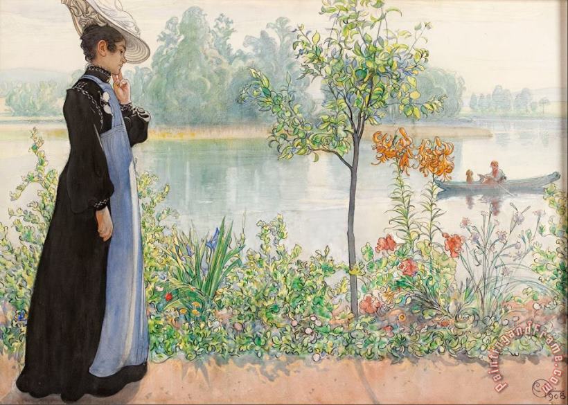 Carl Larsson Karin by The Shore Art Painting