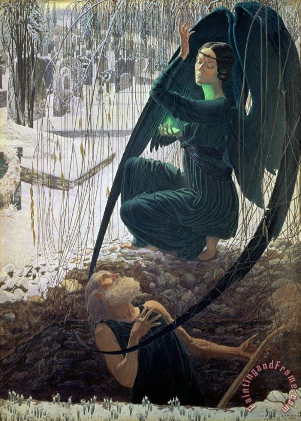 The Death and the Gravedigger painting - Carlos Schwabe The Death and the Gravedigger Art Print