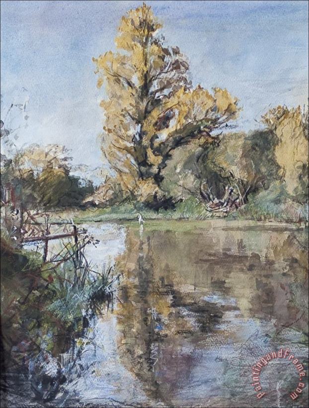Caroline Hervey-Bathurst Early Autumn On The River Test Art Print