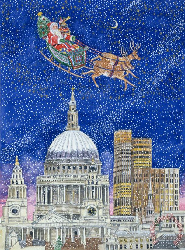 Catherine Bradbury Father Christmas Flying Over London Art Print