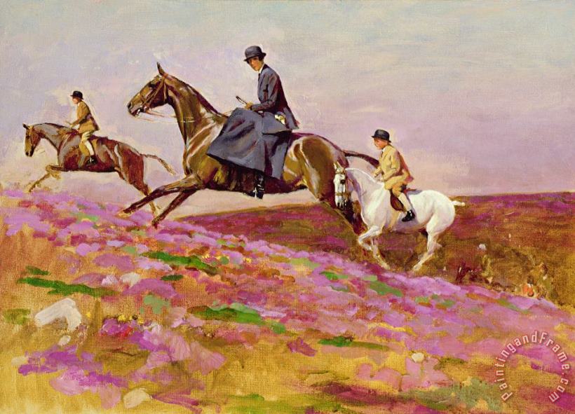 Cecil Charles Windsor Aldin Lady Currie with Her Sons Bill and Hamish Hunting on Exmoor Art Print